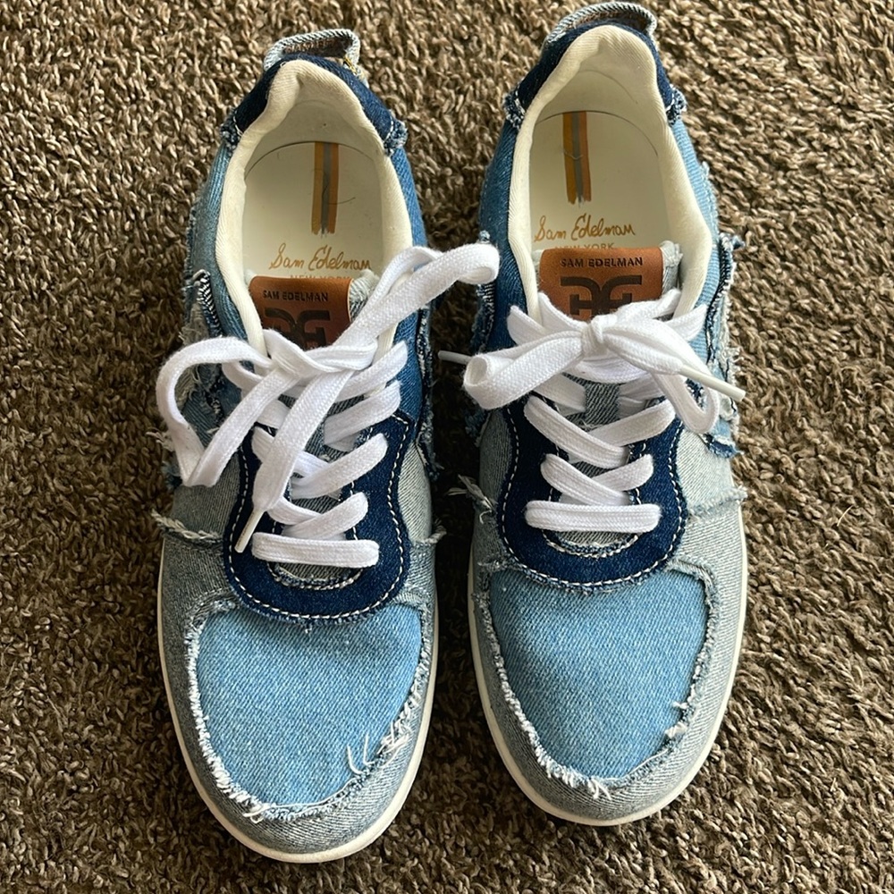 Sam Edelman tennis shoes blue denim love the detail